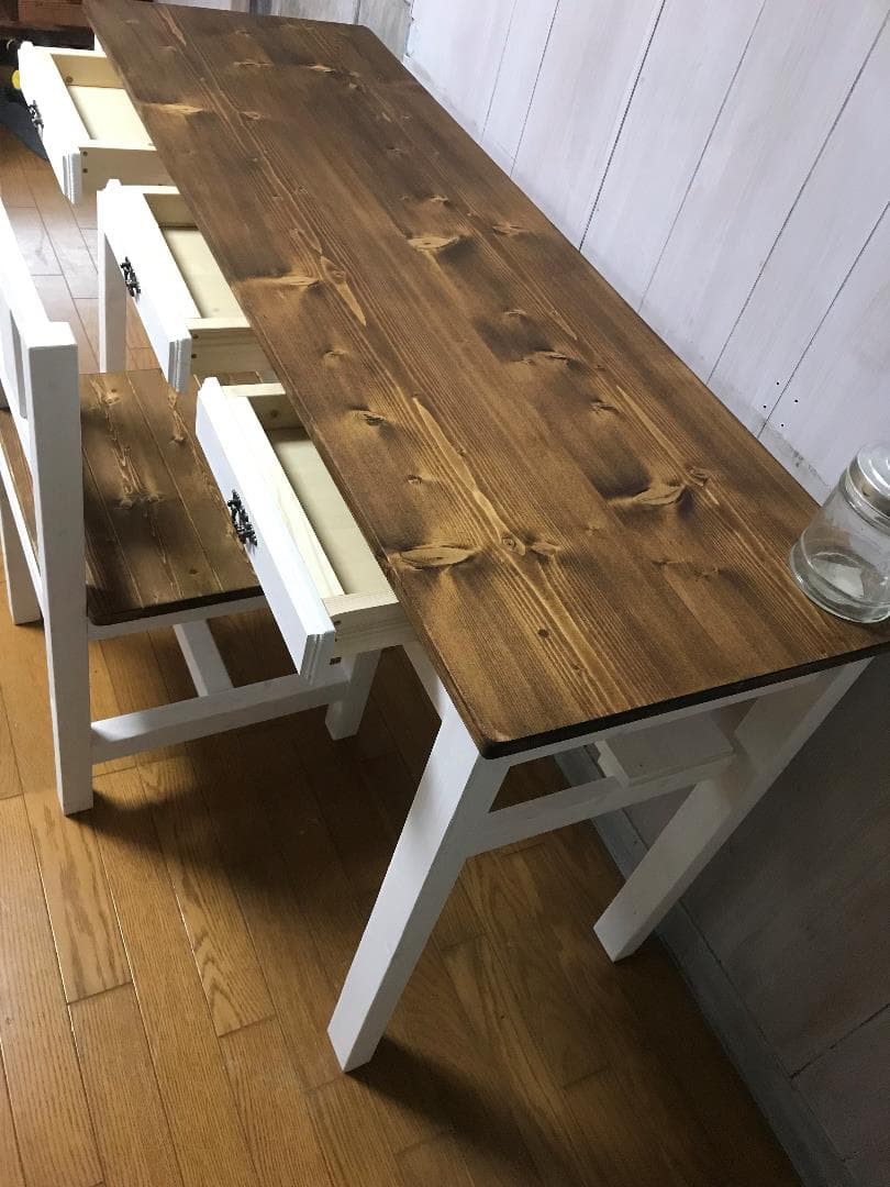 受注製作★ツートン家具☆ミシンテーブル☆事務机【1400】引き出し３杯・棚付☆