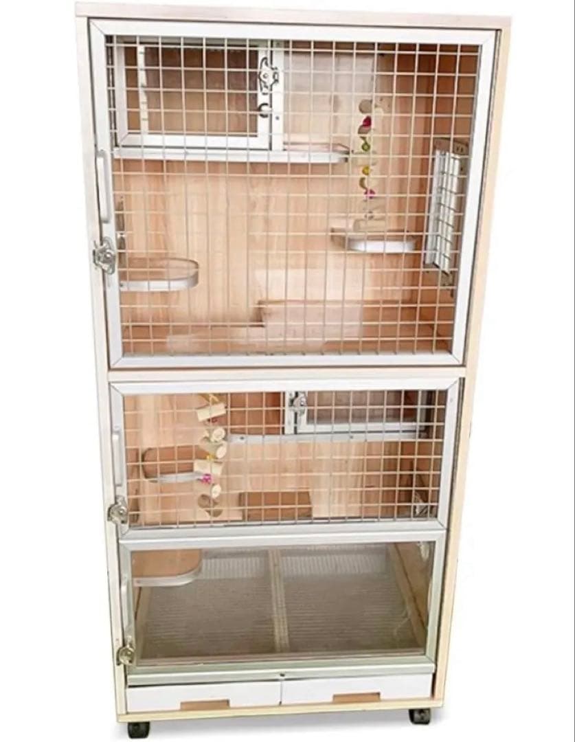 小動物用 木製2層ケージ チンチラ・ウサギ・多頭飼いOK キャスター付き