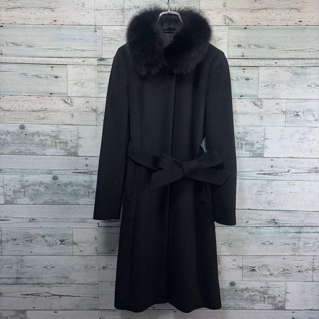 ☆美品☆ アナイ　アンゴラロングコート　ブルーフォックスファー襟　ベルト付き
