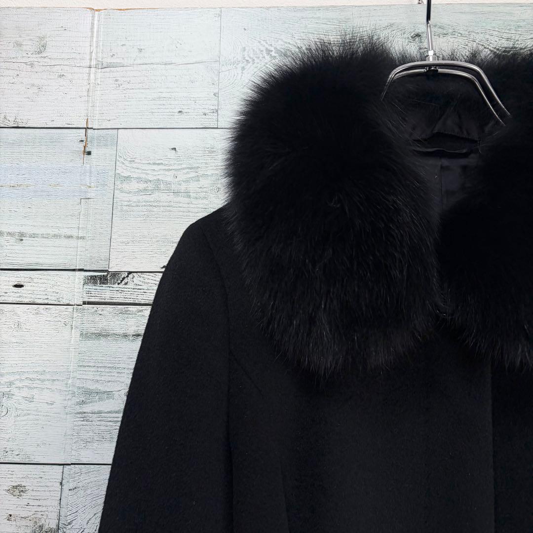 ☆美品☆ アナイ　アンゴラロングコート　ブルーフォックスファー襟　ベルト付き