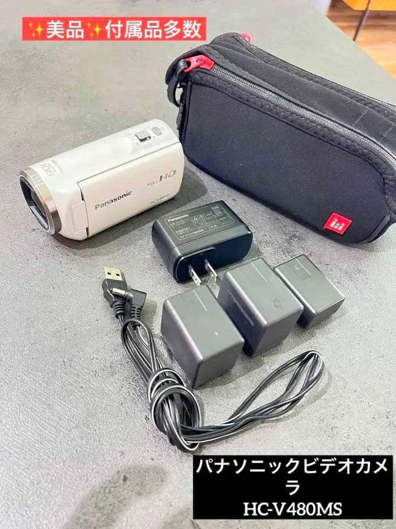 Panasonic HC-V480MS ビデオカメラ バッテリー×3 ケース付き