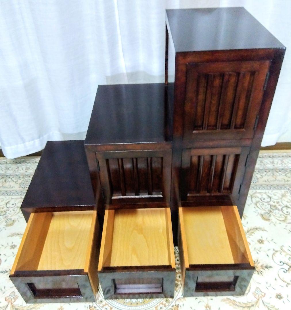 【松本民芸家具】階段箪笥　ミズメザクラ無垢材　職人彫り込みサイン　時代箪笥