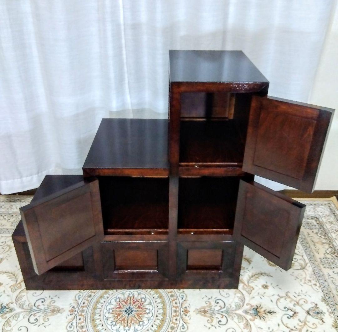 【松本民芸家具】階段箪笥　ミズメザクラ無垢材　職人彫り込みサイン　時代箪笥