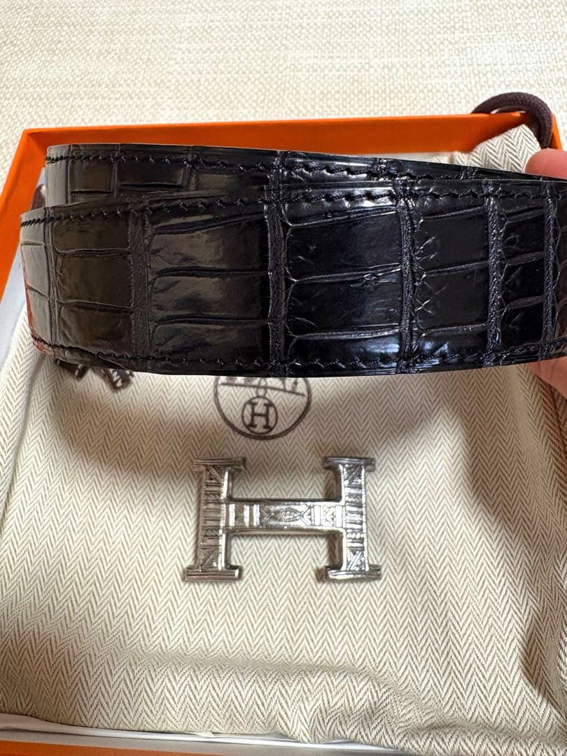 HERMES　エルメストゥアレグ　クロコダイル80.ベルト　証明書付