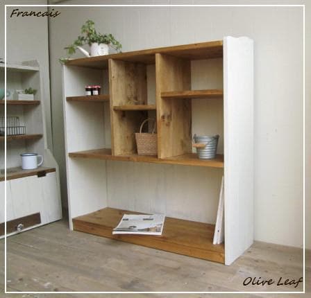 サイズ、デザインオーダー可!●幅広デザインラック●シャビーホワイト無垢●受注製作