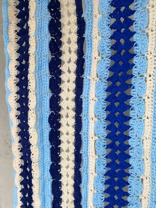 古着 ビンテージ 70s 夏 海 グラニー ブランケット 大判 キャンプ ラグ