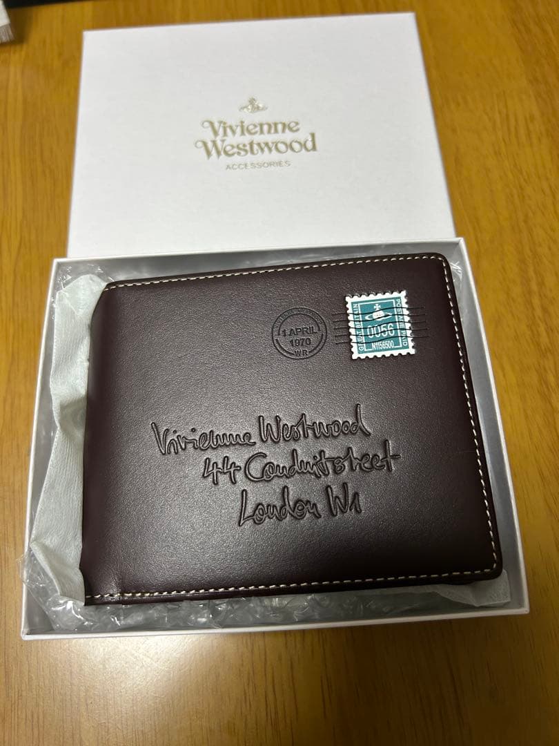 箱付 ヴィヴィアンウエストウッド レザー折財布 茶 エンベロープ