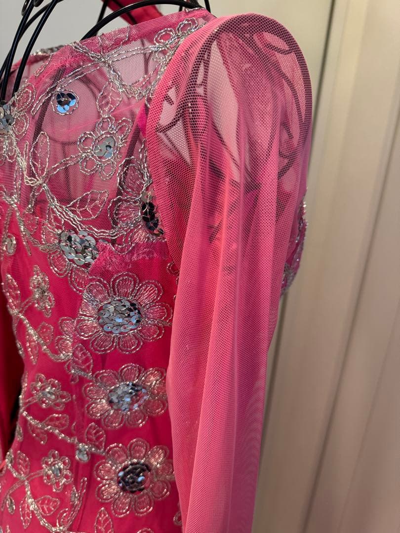 ダンスドレスピンク フラワー刺繍 prima boutique 【表示サイズL】