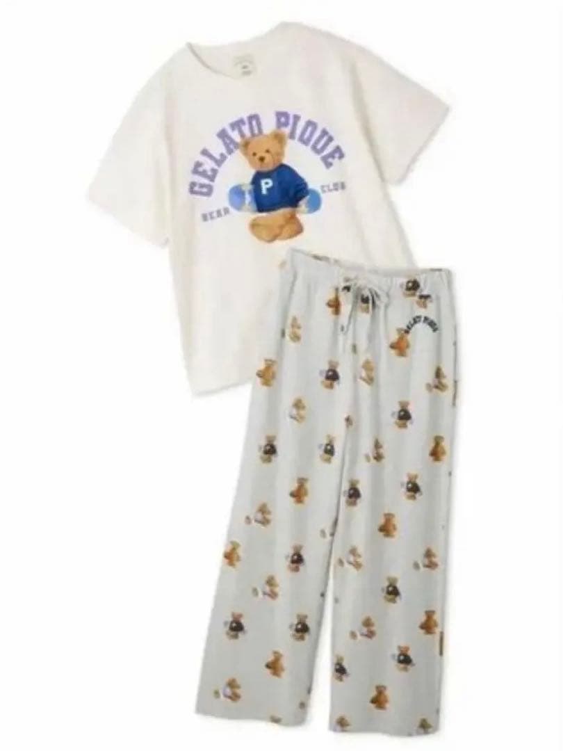 【新品】ジェラートピケ　スポーティーベアワンポイントTシャツ&総柄ロングパンツ