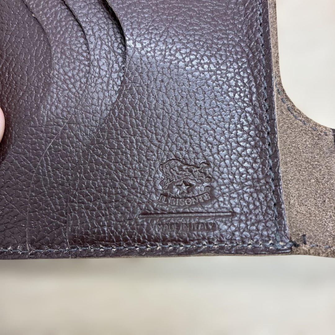 美品　イルビゾンテ　折り財布　オールレザー　ロゴ刻印　ダークブラウン