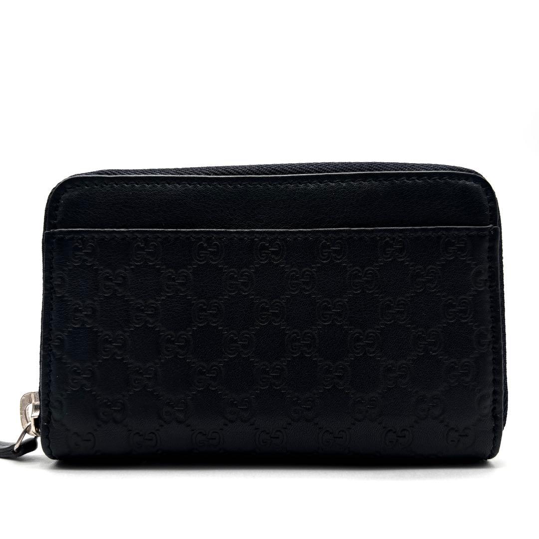 極美品 グッチ ケース マイクロシマレザー 小銭入れ GG ダークネイビー