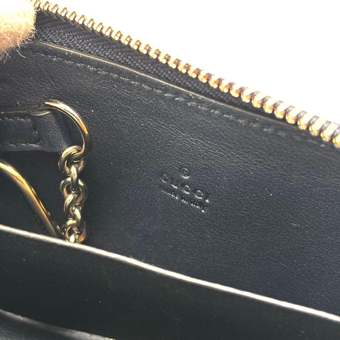 極美品 グッチ ケース マイクロシマレザー 小銭入れ GG ダークネイビー