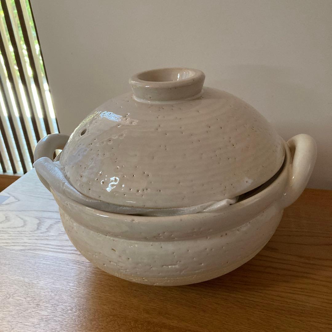 長谷園　ヘルシー蒸し鍋　中　￼土鍋　白