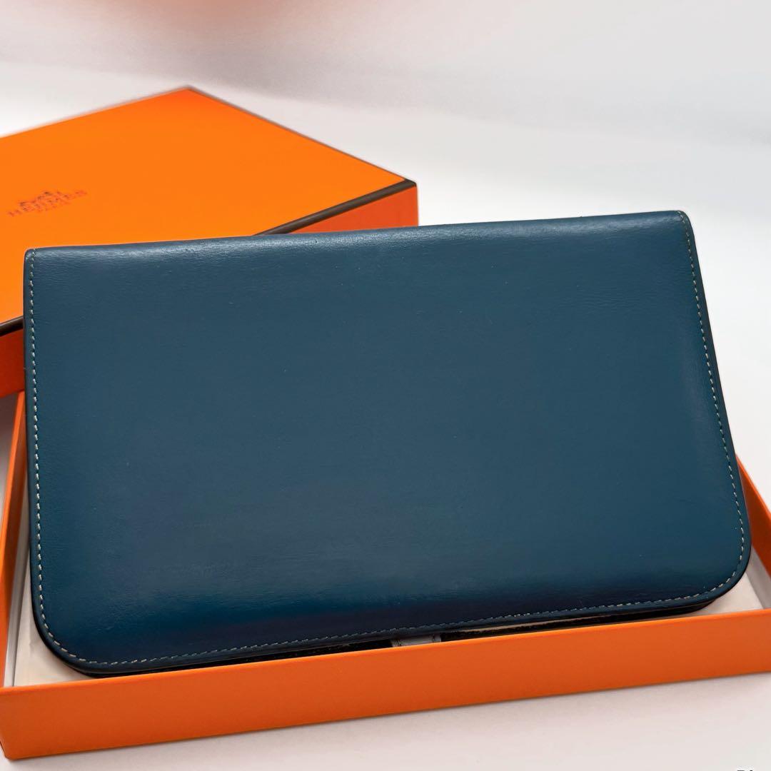 くま　エルメス✨ドゴン　GM デュオ✨ブルー　バイカラー✨二つ折り長財布