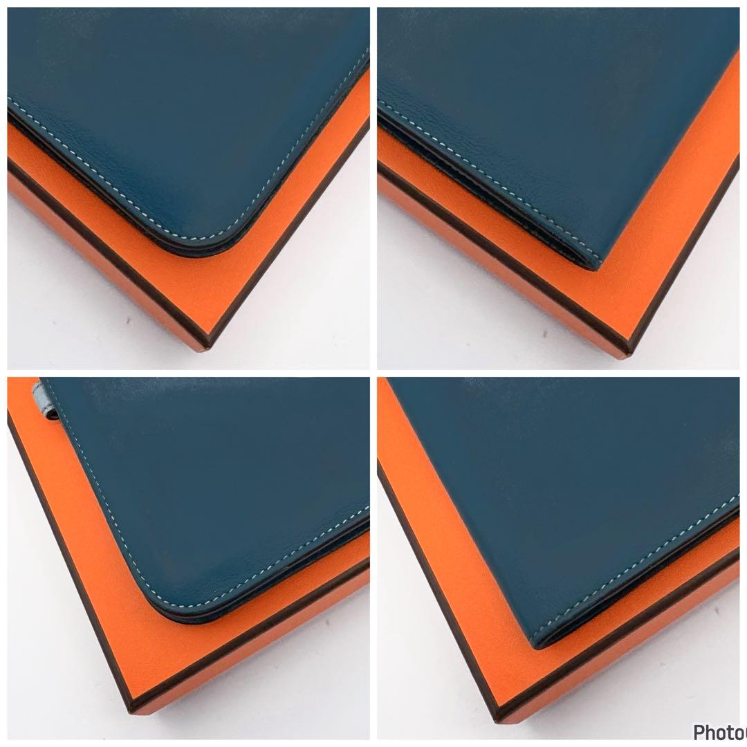 くま　エルメス✨ドゴン　GM デュオ✨ブルー　バイカラー✨二つ折り長財布