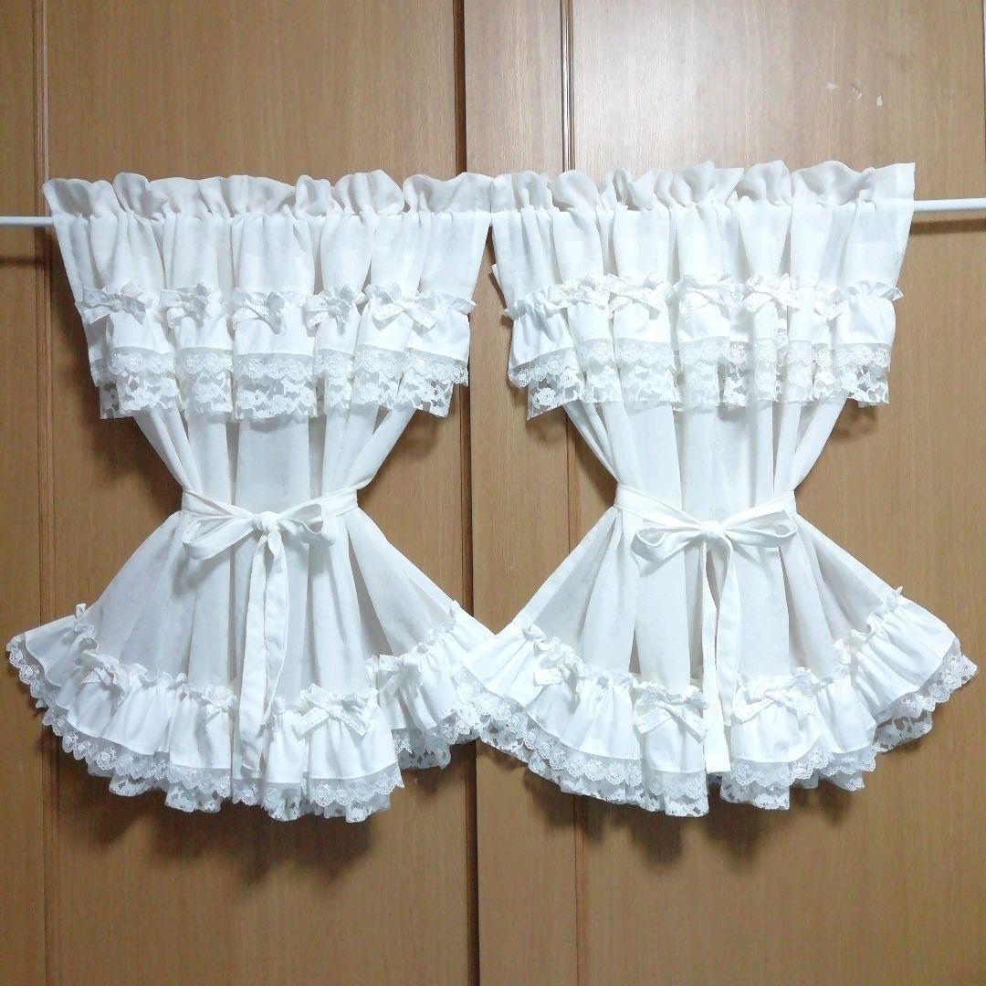 ふー様オーダー作品♡完成報告♥幸せのカフェカーテン☆上下ダブルフリル♥デラックス