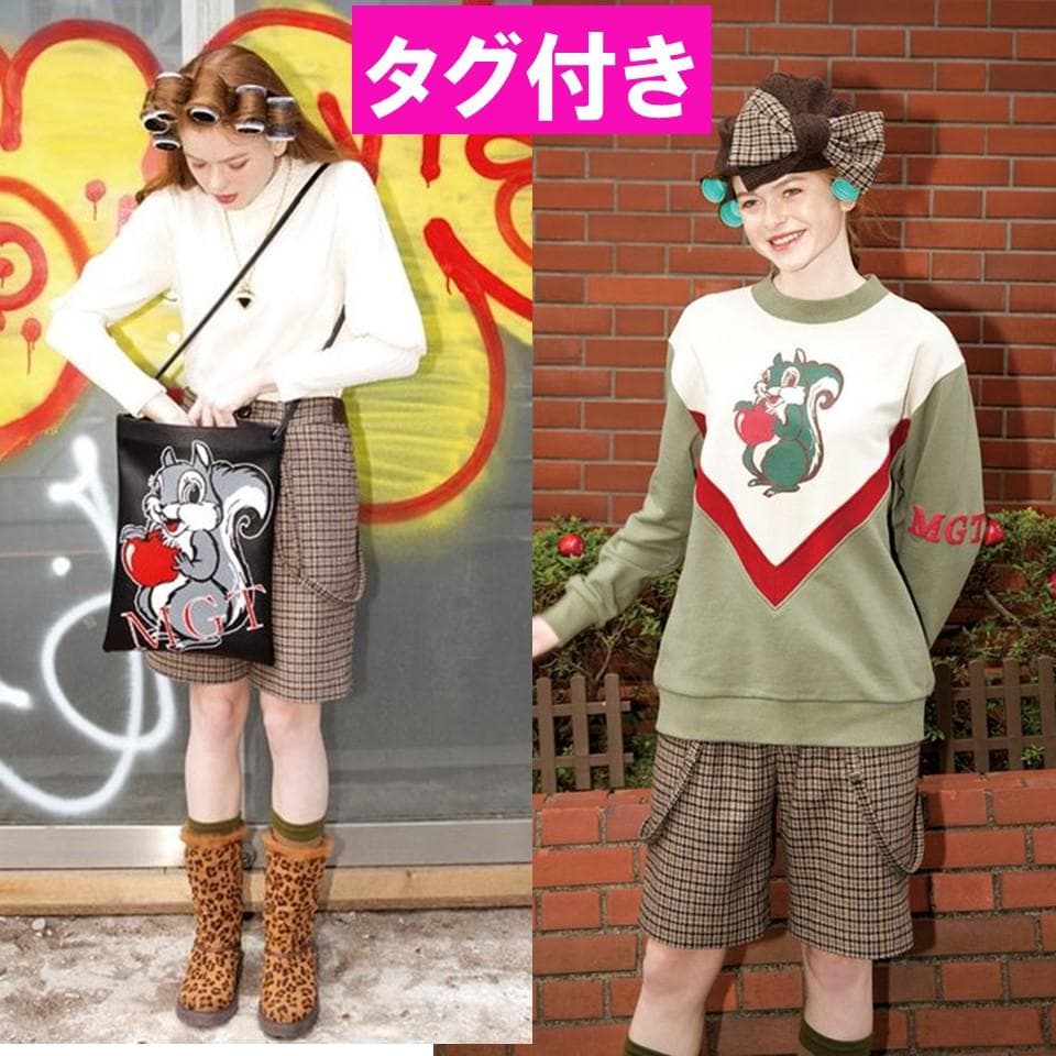 タグ付き♥♥サスペンダー付きパンツ、チェック千鳥柄MILKミルク