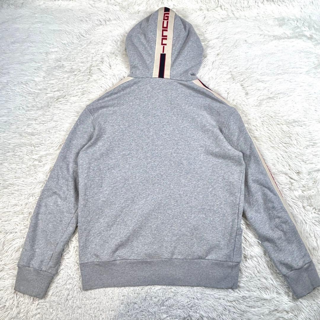 【希少XL/極美品】グッチ サイドロゴテープ ジップパーカー グレー イタリア製