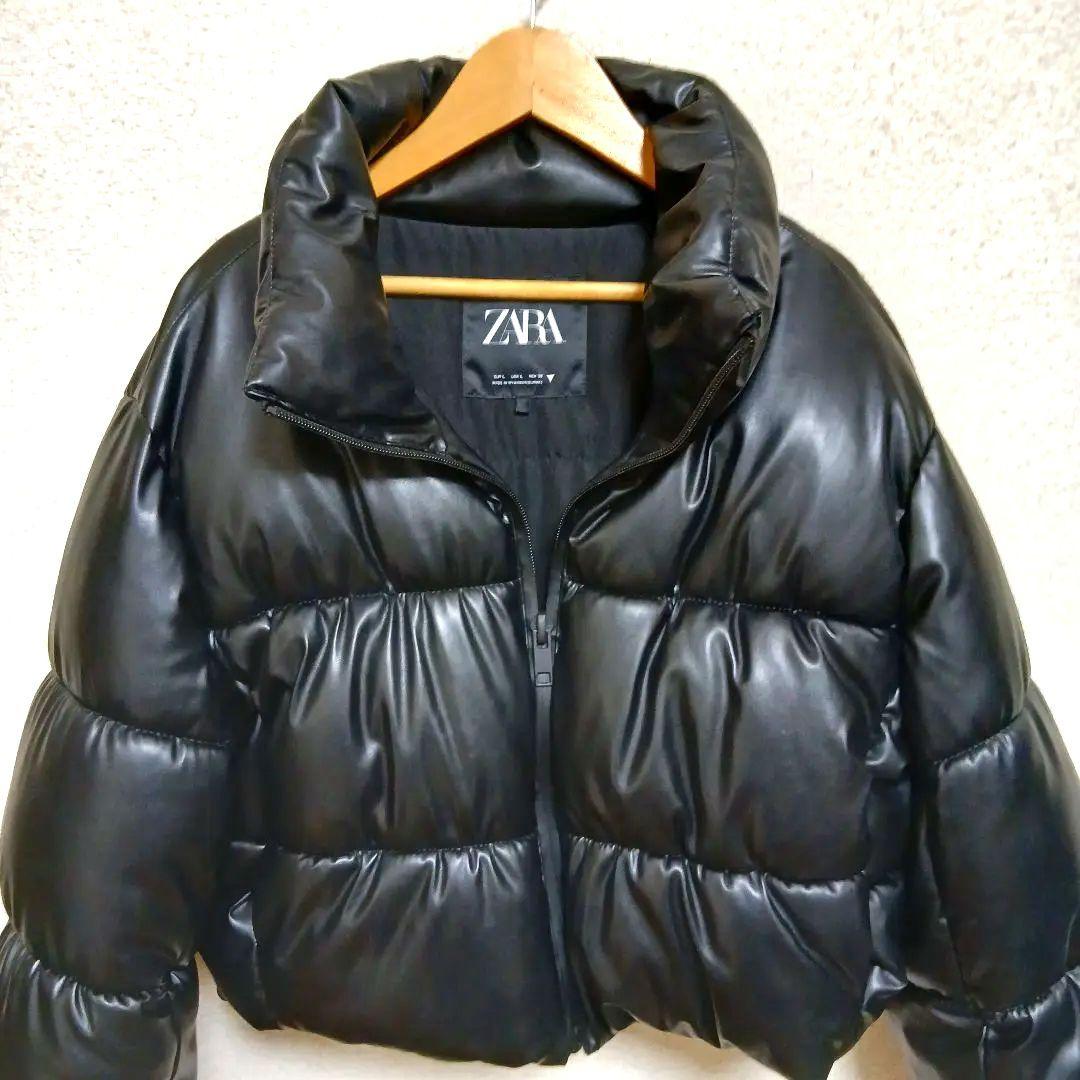 ZARA　ザラ　レザーダウン　ショート　ジャケット　ブラック　L