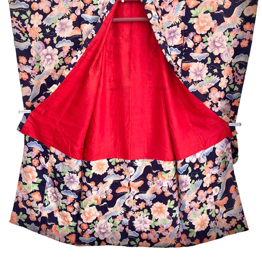 アンティーク　ちりめん　鶴　宝尽くし　女の子　子供着物　NO16