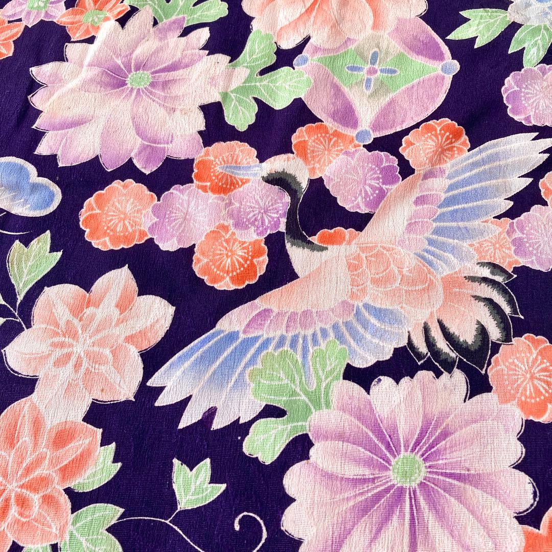 アンティーク　ちりめん　鶴　宝尽くし　女の子　子供着物　NO16