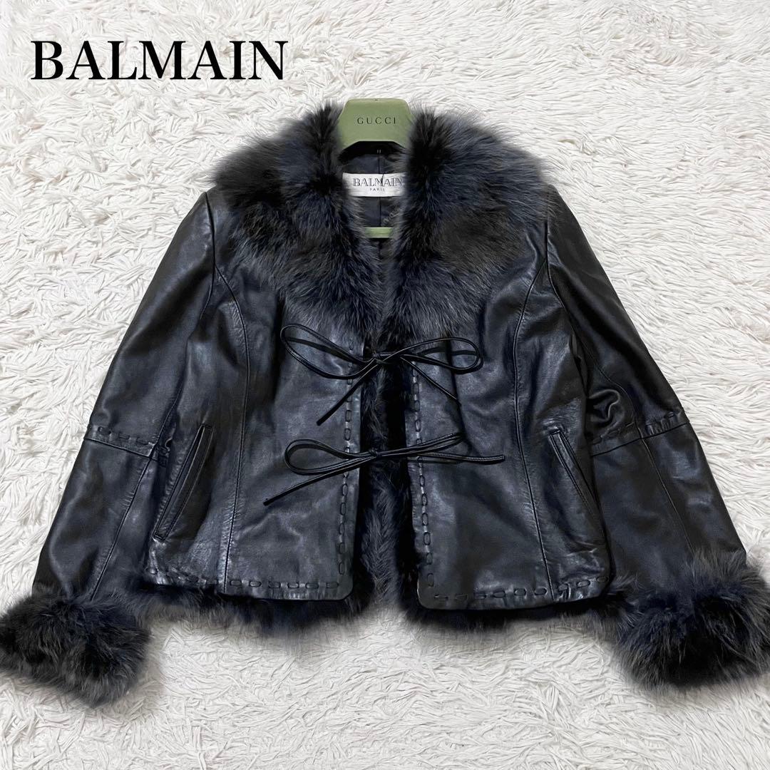 ✨美品✨バルマン　ラムレザージャケット　フォックスファー　裏地総柄　11 Ｌ　黒