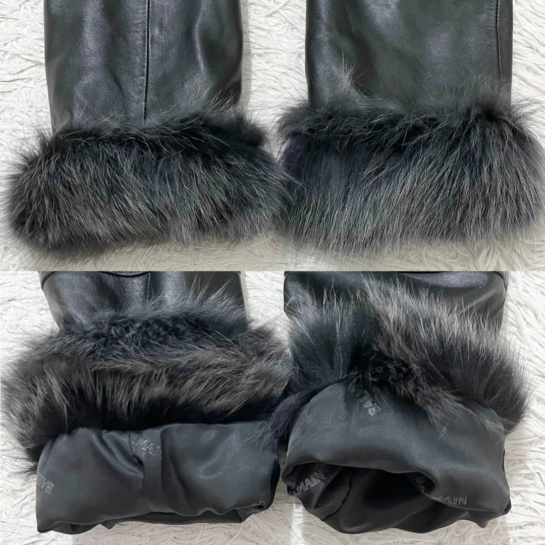 ✨美品✨バルマン　ラムレザージャケット　フォックスファー　裏地総柄　11 Ｌ　黒