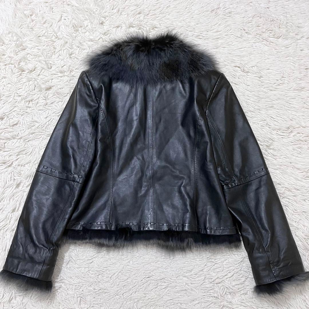 ✨美品✨バルマン　ラムレザージャケット　フォックスファー　裏地総柄　11 Ｌ　黒