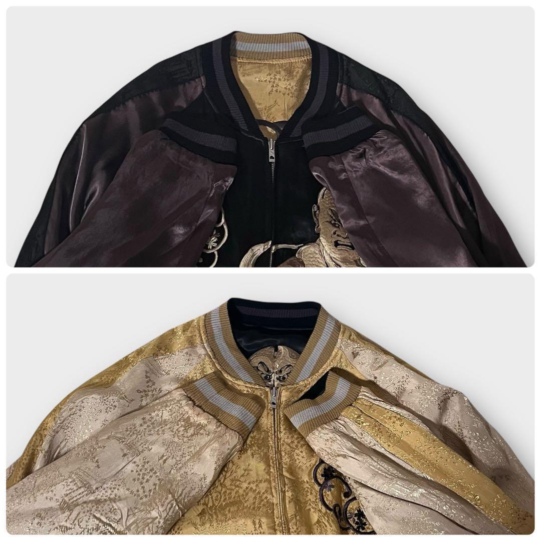 【良品】花旅楽団　スカジャン　リバーシブル　金剛力士　和柄　刺繍プリント　XL