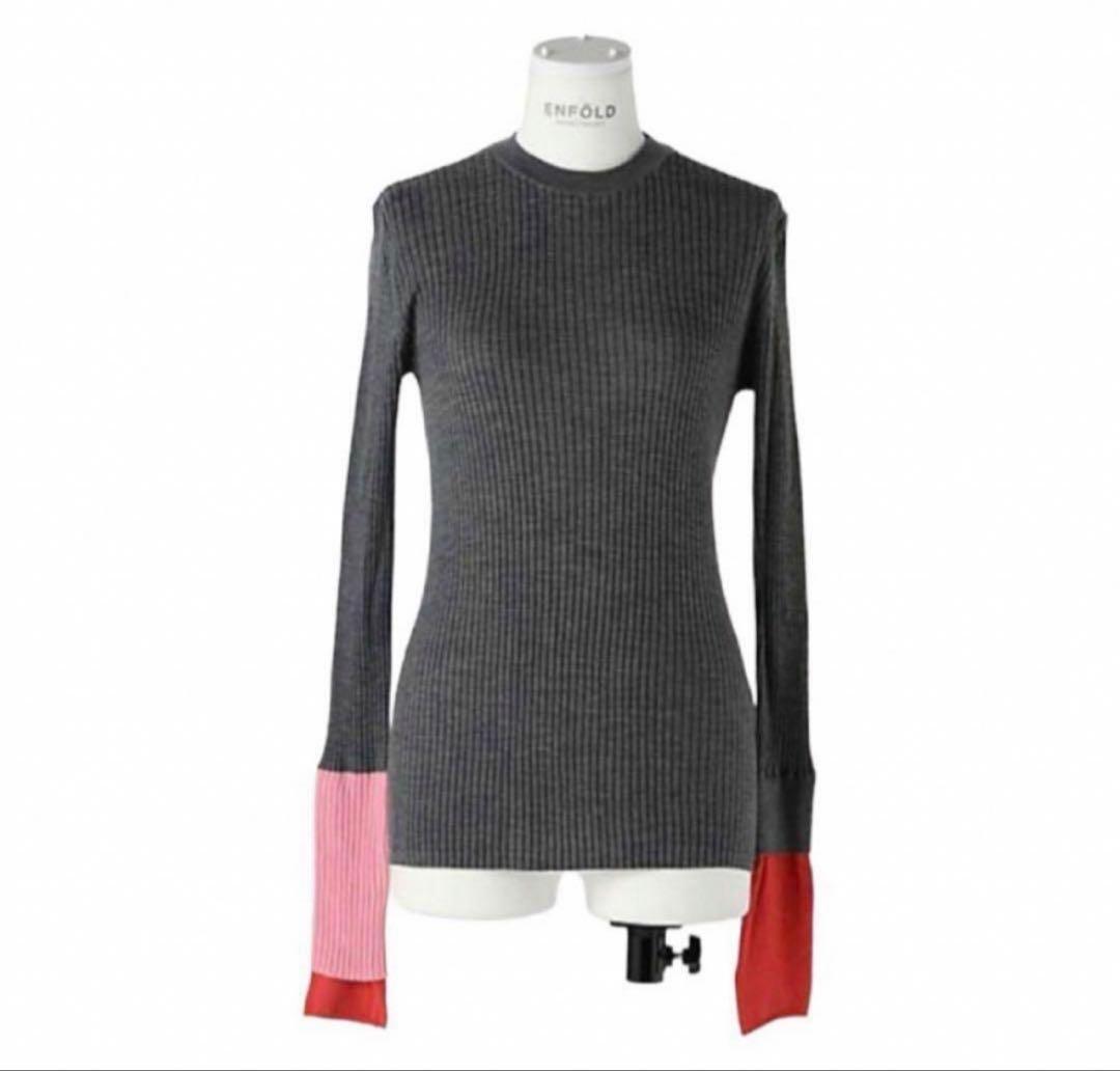 エンフォルド ニット グレー ピンク LAYERD RIB PULLOVER