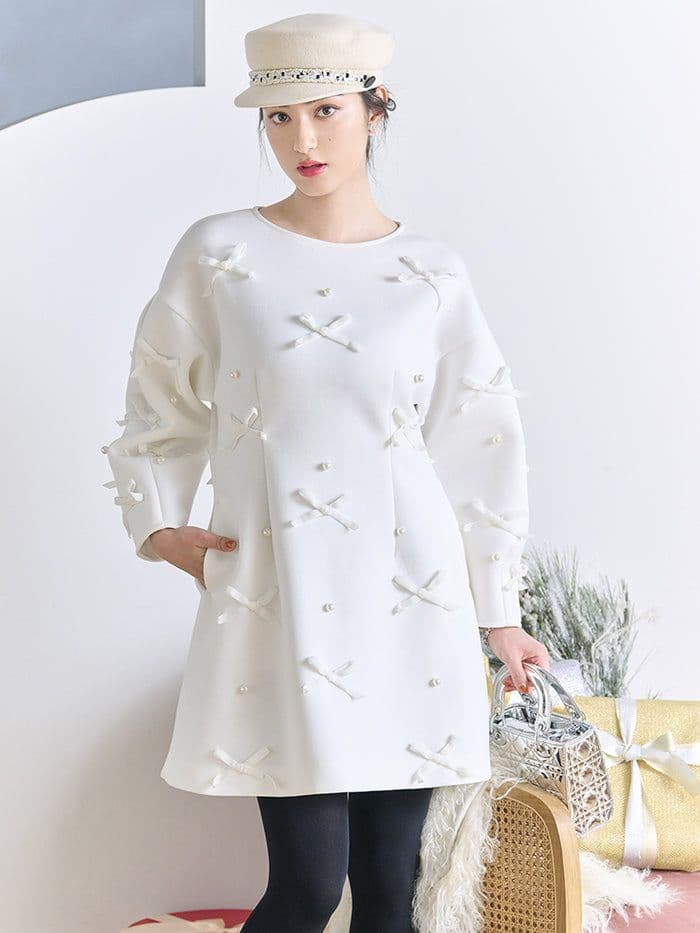 美品✨【Chesty×Ayano コラボ】ベロアリボン×パールワンピース (1)