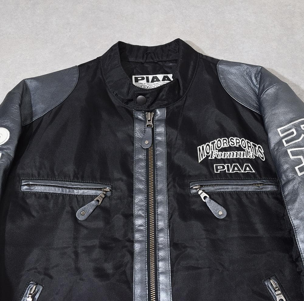 当時物 80s PIAA 中嶋悟 F1 刺繍 レザー レーシングジャケット 黒
