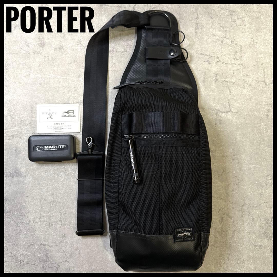 【美品】PORTER ポーター ヒート スリングバック ブラック ボディバック