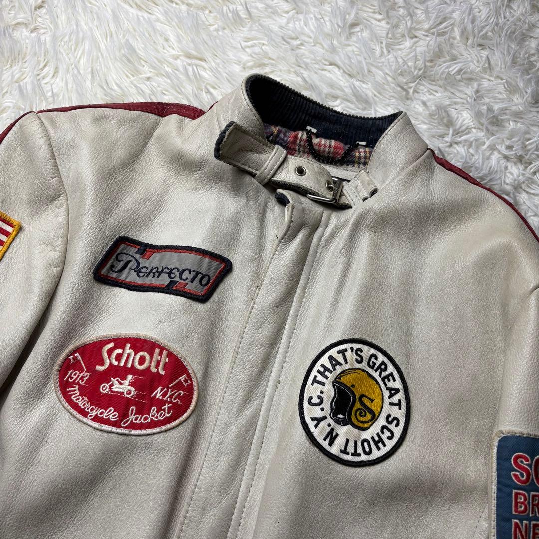 希少　schott クラシックレーサー　ライダースジャケット　ワッペンカスタムM