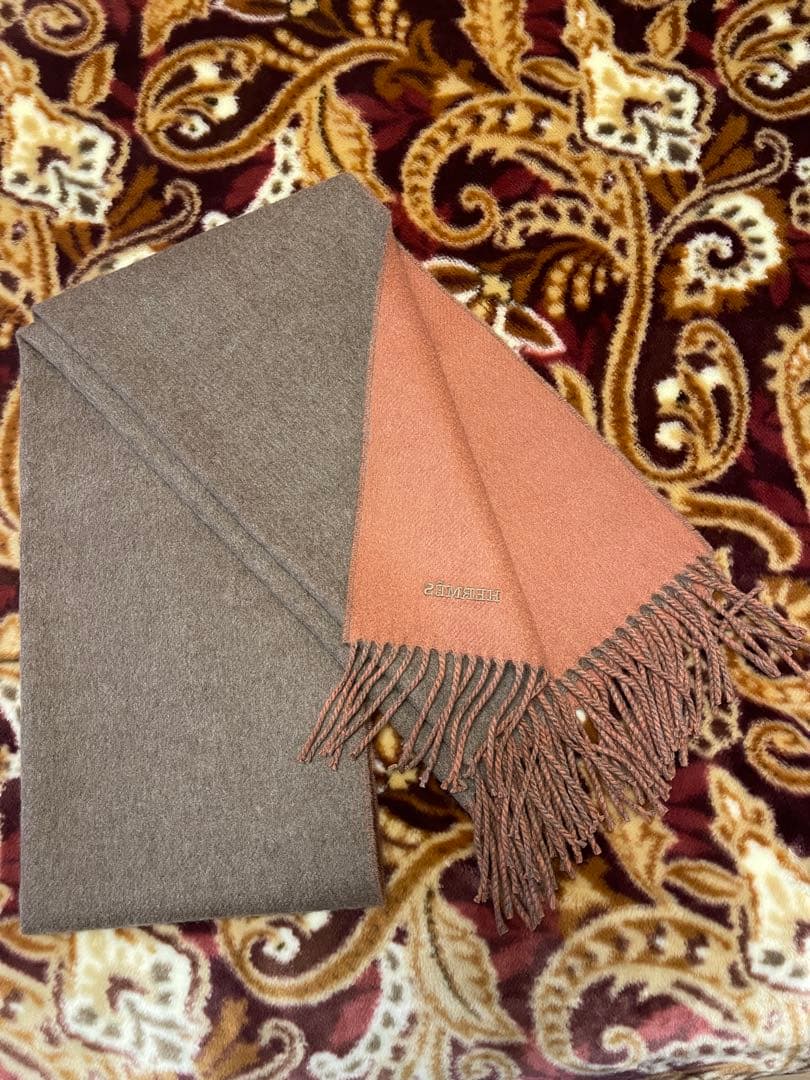 HERMES カシミヤ マフラー グレー ピンク　　 99,000円　新規購入品