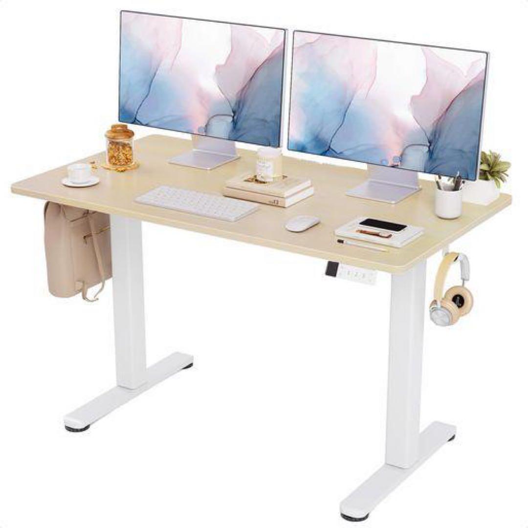 美品　昇降式デスク ロータイプ　幅120cm パソコンデスク　収納フック付き