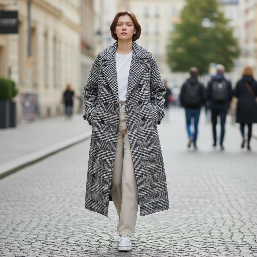 美品スピックアンドスパン⭐️チェック シルク混 ウールチェスターコート 36