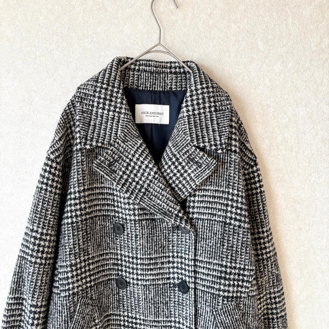 美品スピックアンドスパン⭐️チェック シルク混 ウールチェスターコート 36