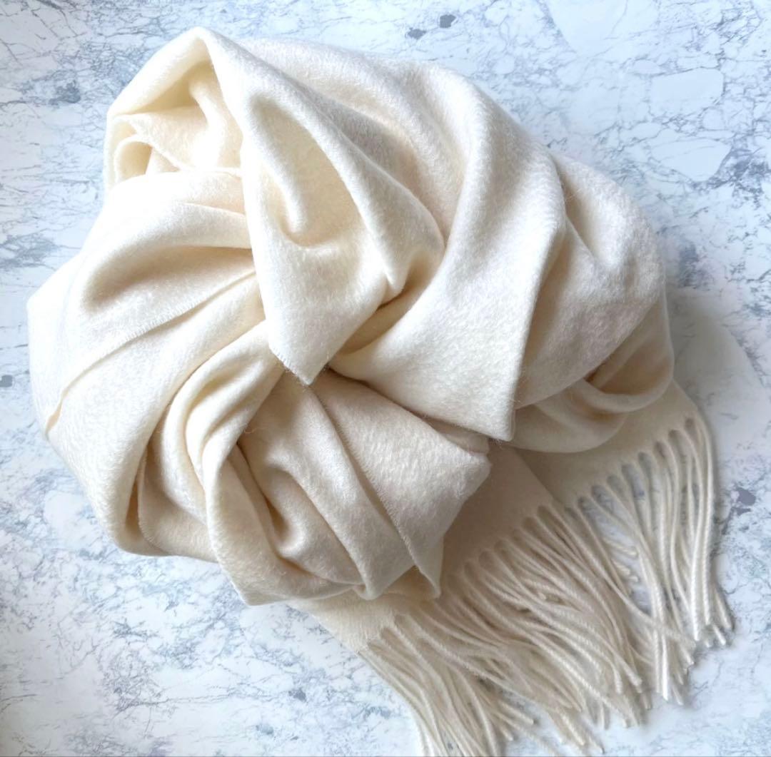 極上カシミヤ100%☆大判 ストール☆ ミルキーホワイト