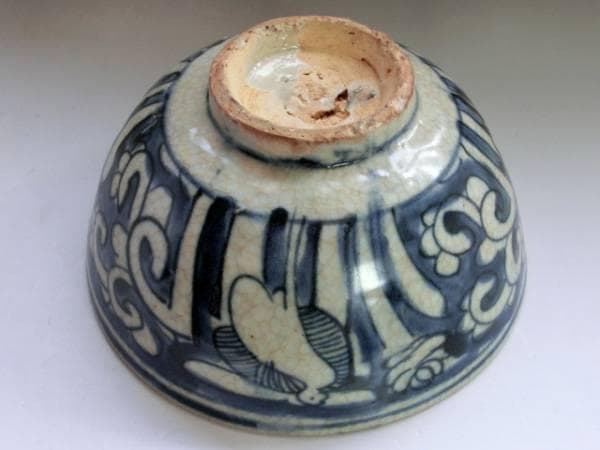 茶碗■鉢 古い染付 鷺（さぎ） 花唐草 お茶道具 菓子器 古玩 時代物 骨董品■