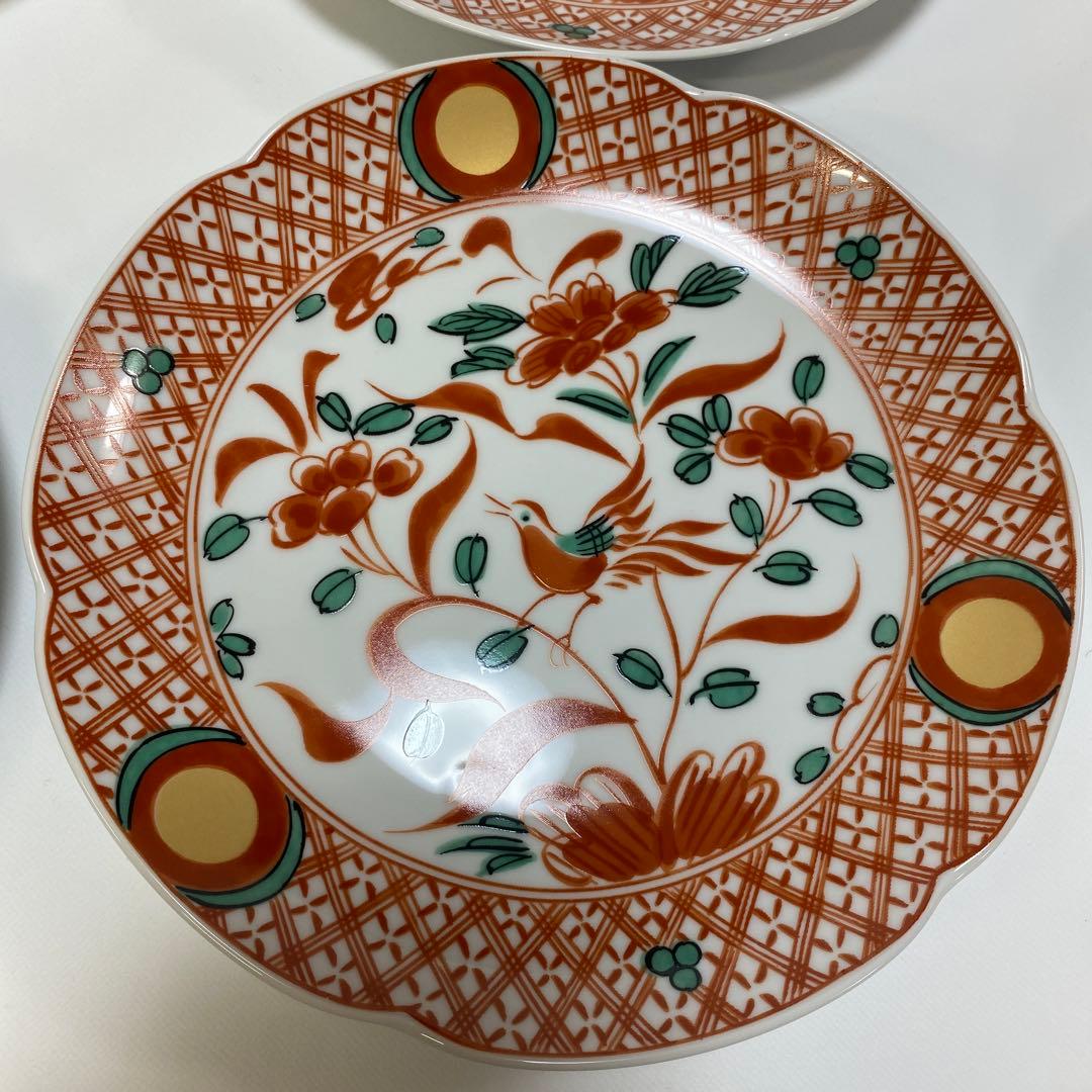 たち吉　花鳥　呉須　赤絵　金彩　丸　中皿　5枚セット　丸紋 初節句　【希少品】