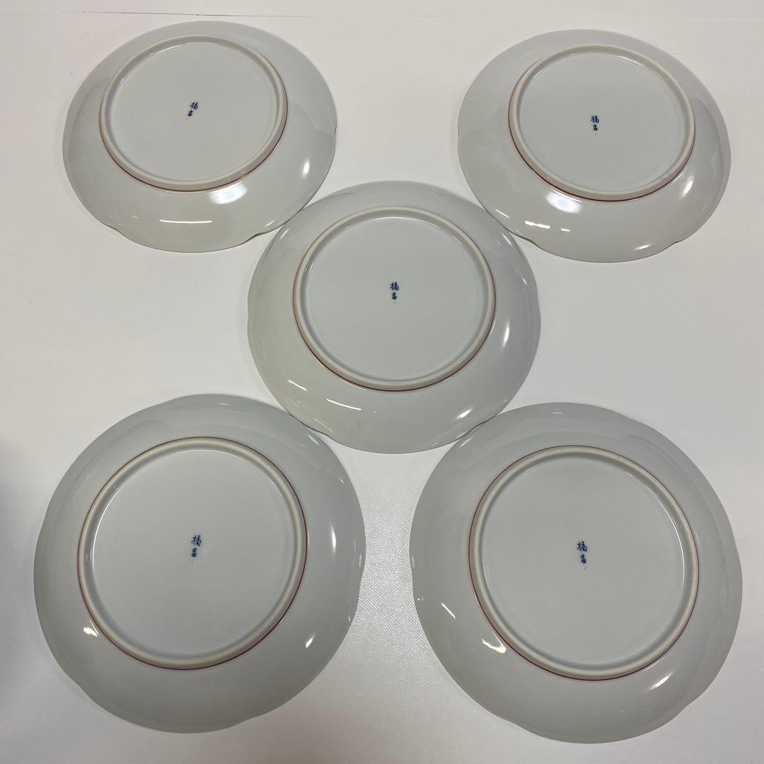 たち吉　花鳥　呉須　赤絵　金彩　丸　中皿　5枚セット　丸紋 初節句　【希少品】