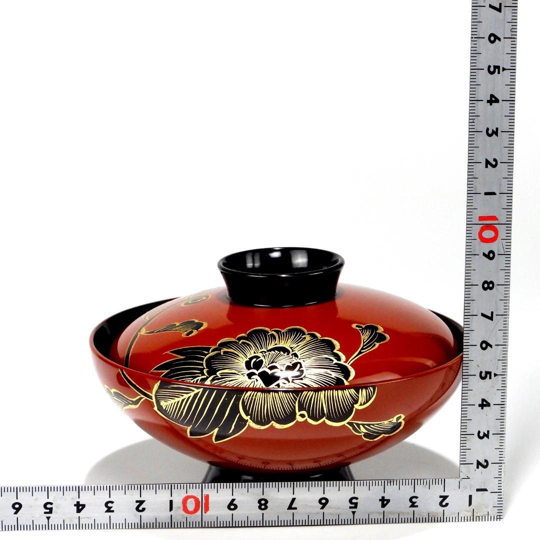 漆器　輪島塗　金蒔絵牡丹　木製　蓋付椀　お煮物椀　吸物椀　4客 共箱