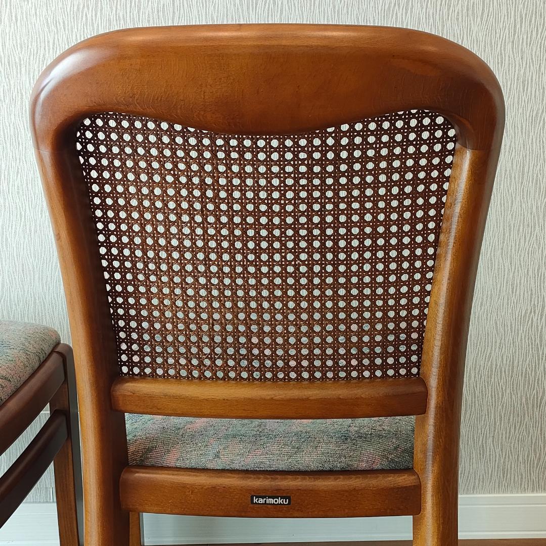 カリモク　ダイニングチェア　ラタンバック　2脚セット