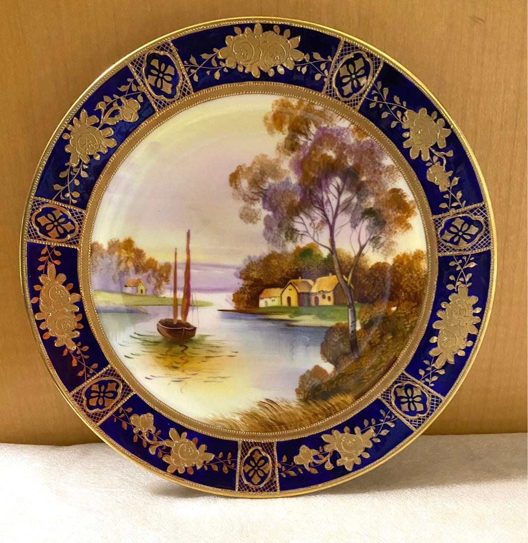 オールドノリタケ　お皿　金盛り上げ　風景画　点盛