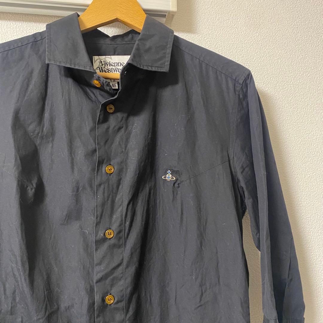 Vivienne Westwood オーブ刺繍　ブラック長袖シャツ 46 5分丈