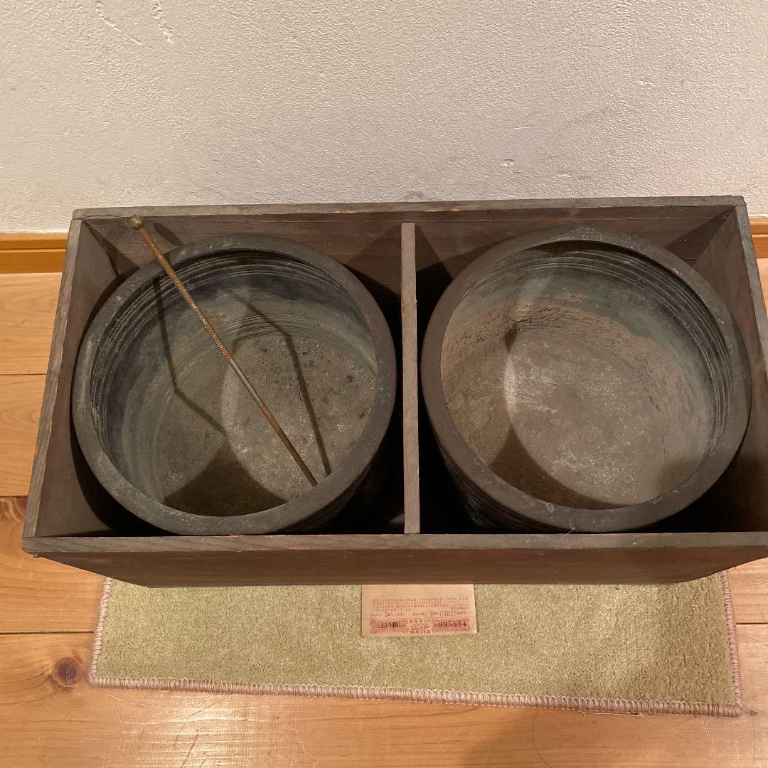 昭和レトロ　火鉢　2個セット　金属製　木箱入り