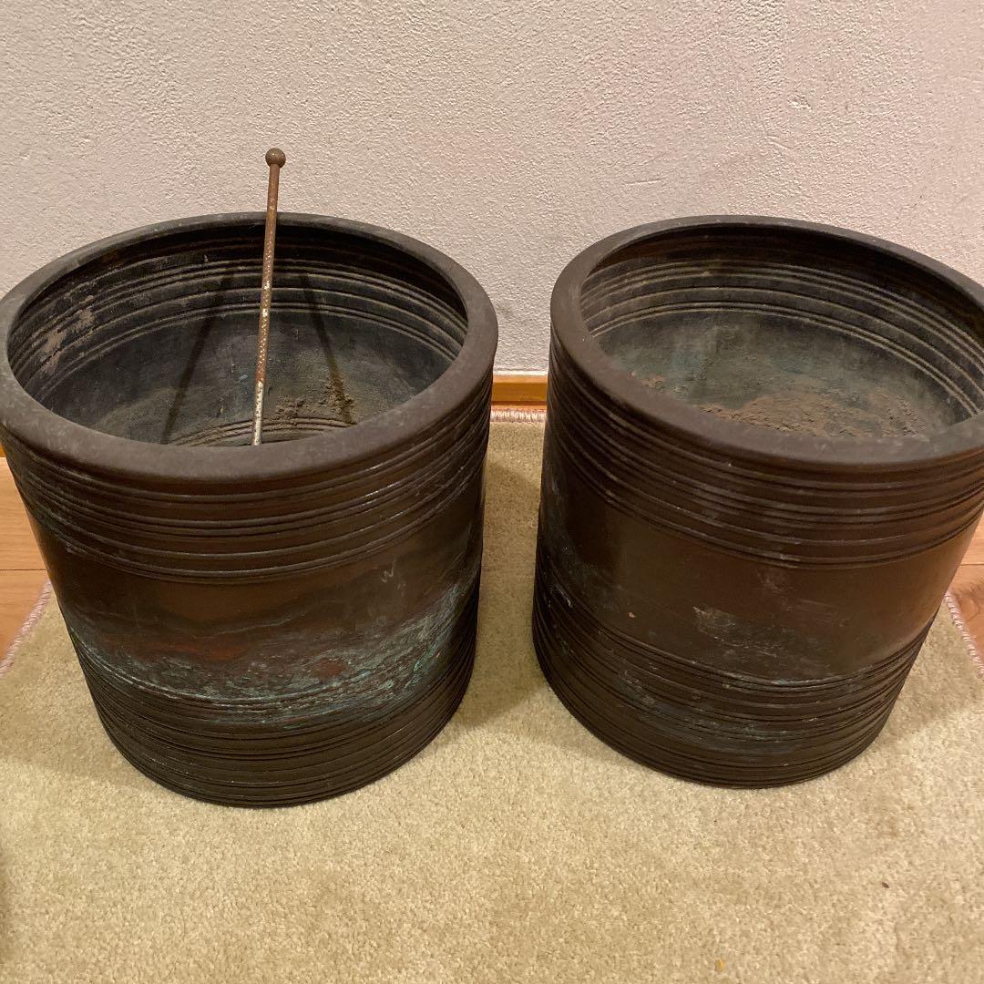 昭和レトロ　火鉢　2個セット　金属製　木箱入り