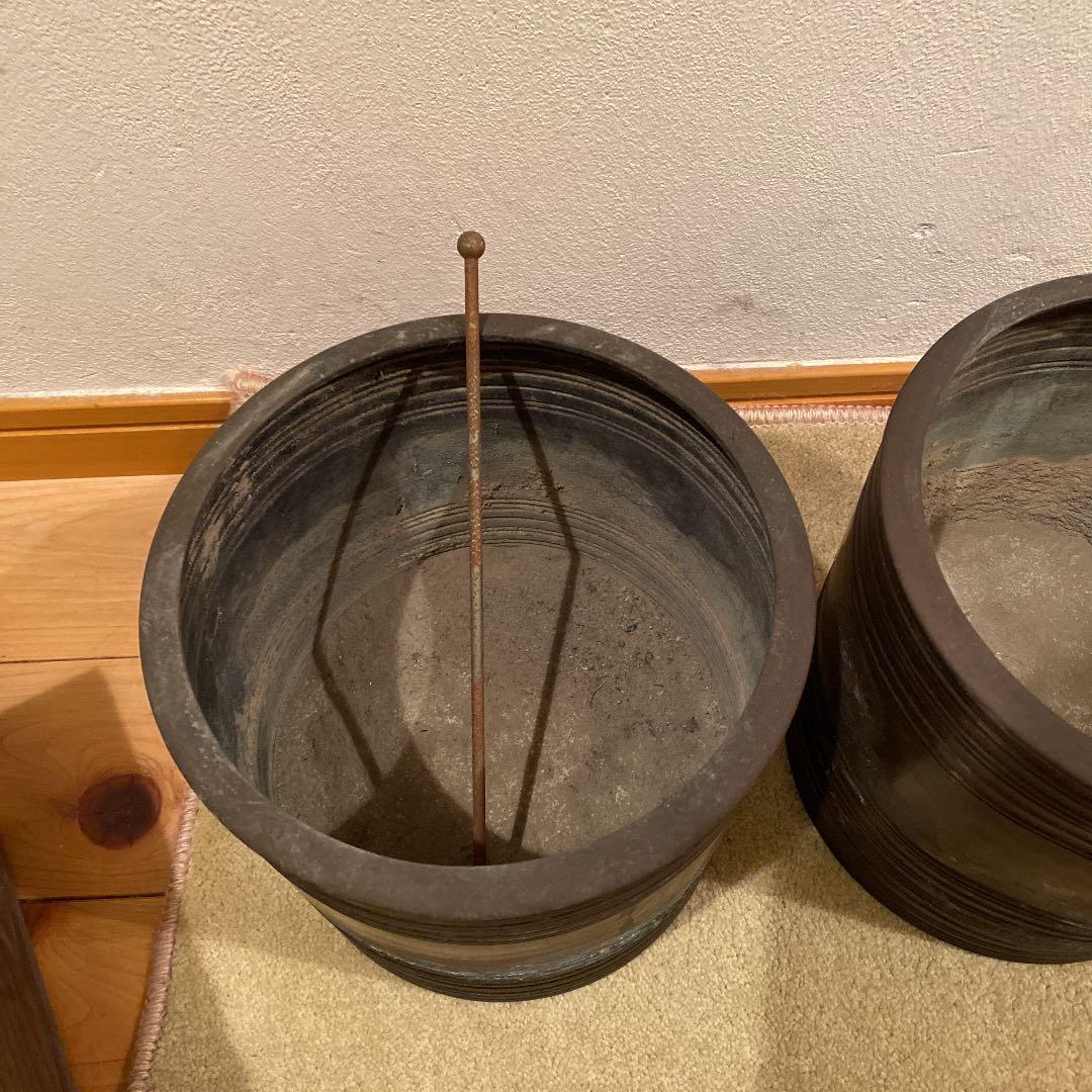 昭和レトロ　火鉢　2個セット　金属製　木箱入り