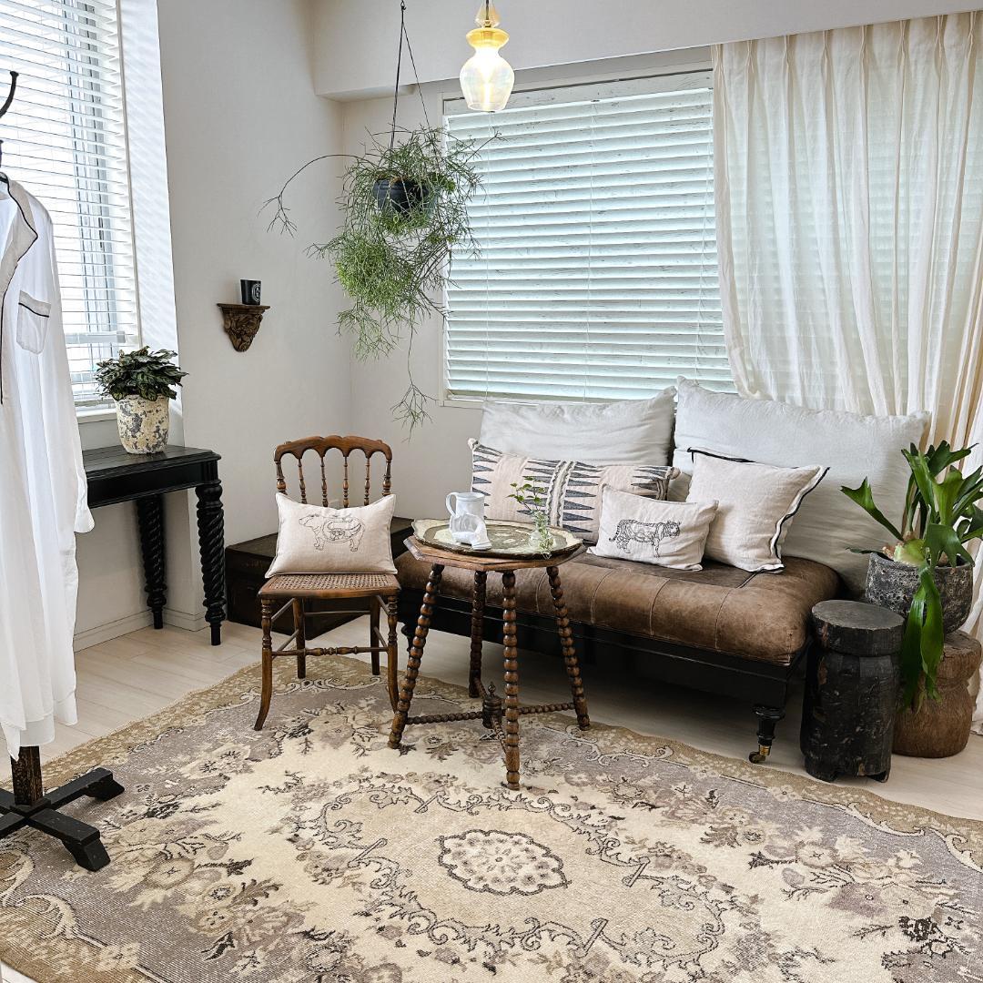 トルコ ヴィンテージラグ A118 超大判 定番 レア ベージュ カーキ グレー